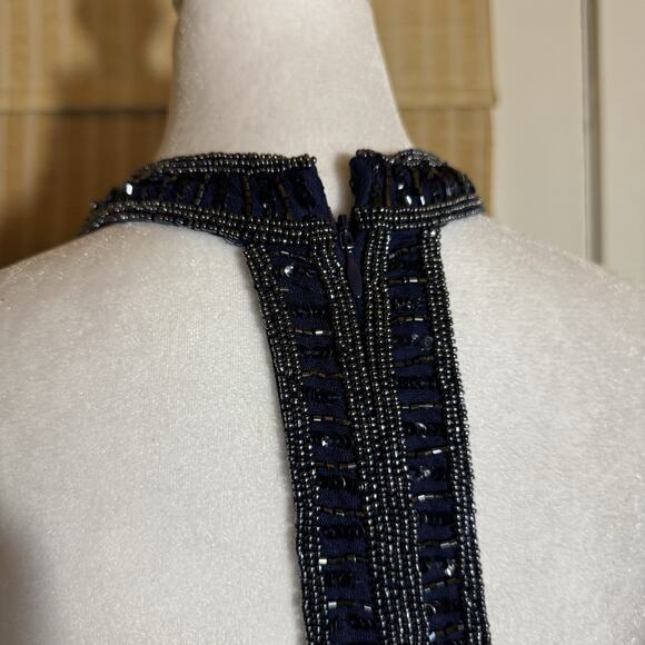 Adrianna Papell Women’s 10 Navy Beaded Sequin Mesh Formal Maxi Evening Gown - Picture 6 of 16